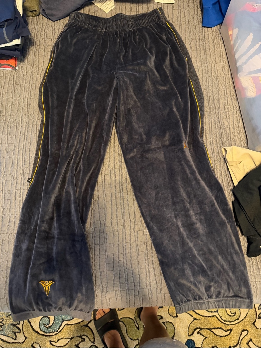 Jordan “Melo” Black Velour Sweatpants with Yellow Trim